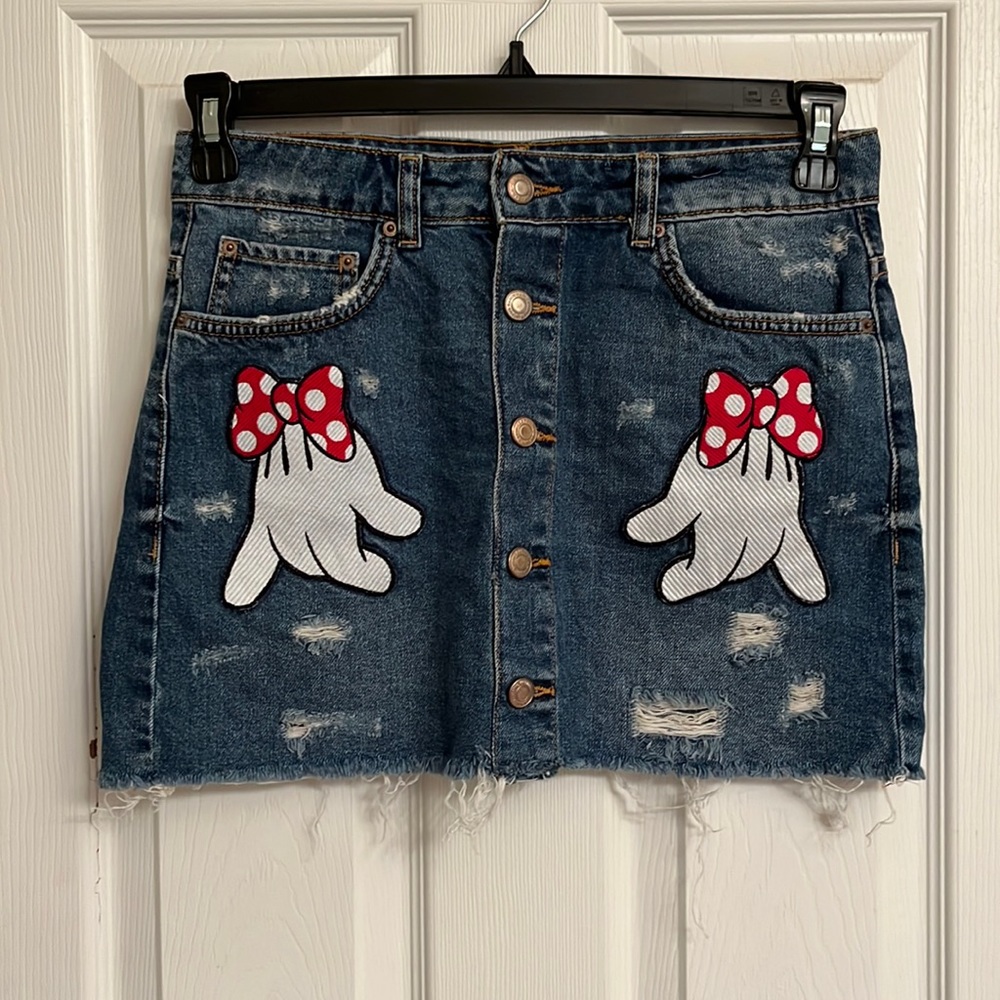 Zara Trafaluc denimwear Disney Minnie Blue Distressed Cotton Mini Skirt Small